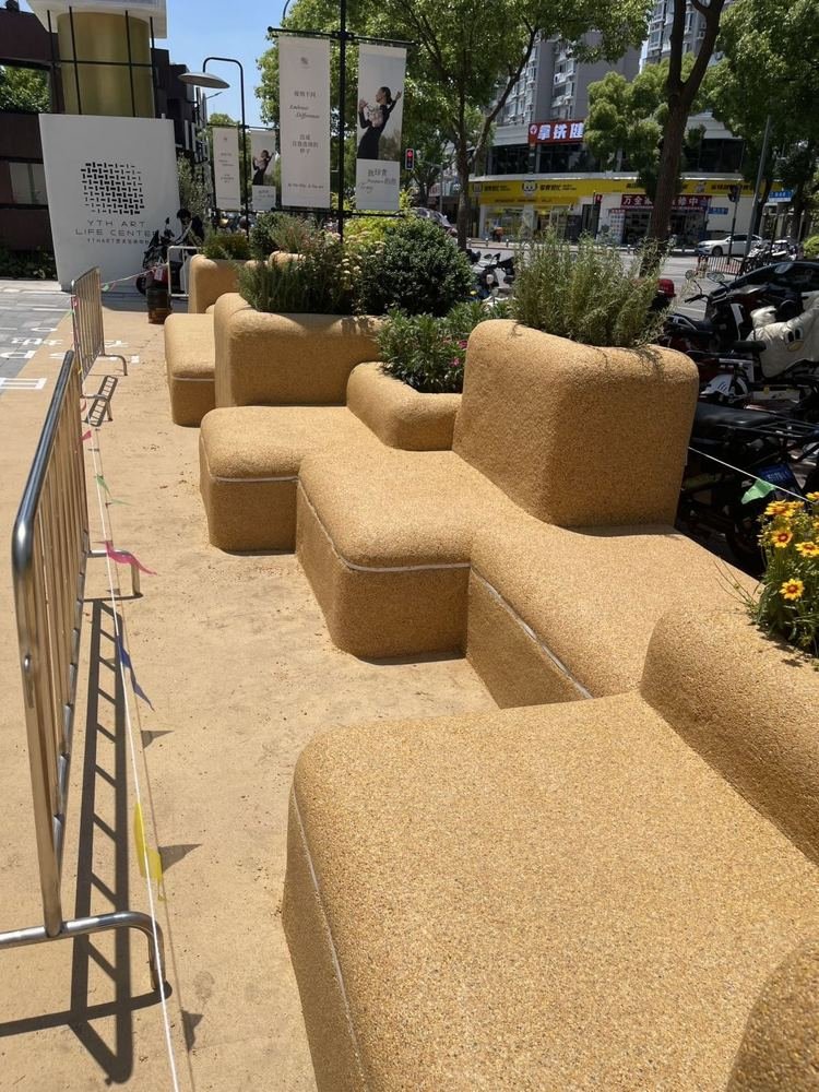 Micro-stone outdoor seating in a public space